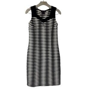 Elena Wang Dress XS Geometric Illusion Black White Knee Length Y2K